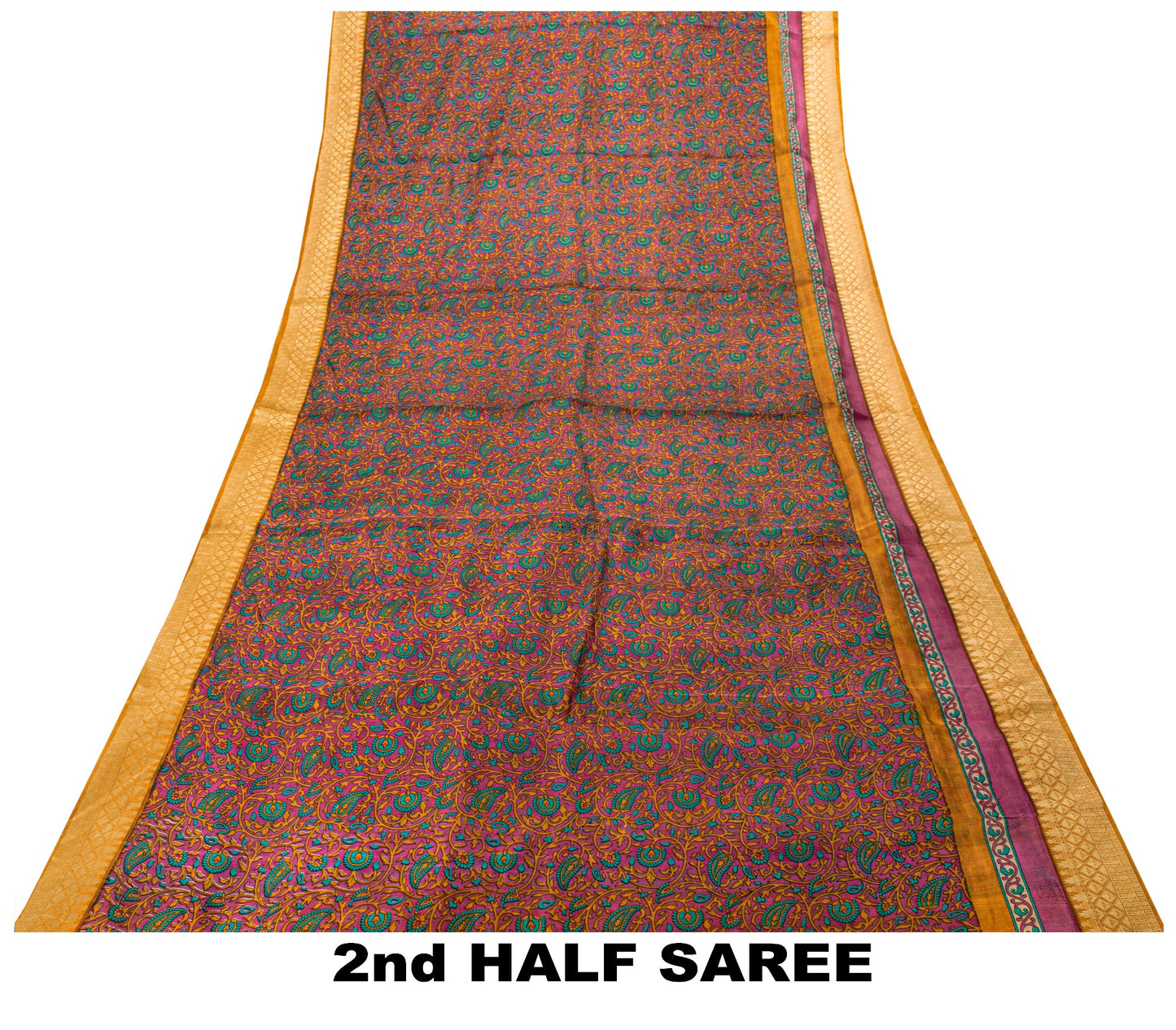 Sanskriti Vintage Sari Soft Magenta Pure Silk Floral Rotary Printed Saree 5.5Yd