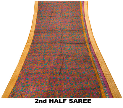 Sanskriti Vintage Sari Soft Magenta Pure Silk Floral Rotary Printed Saree 5.5Yd