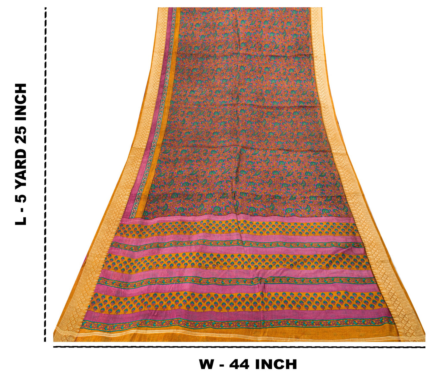 Sanskriti Vintage Sari Soft Magenta Pure Silk Floral Rotary Printed Saree 5.5Yd