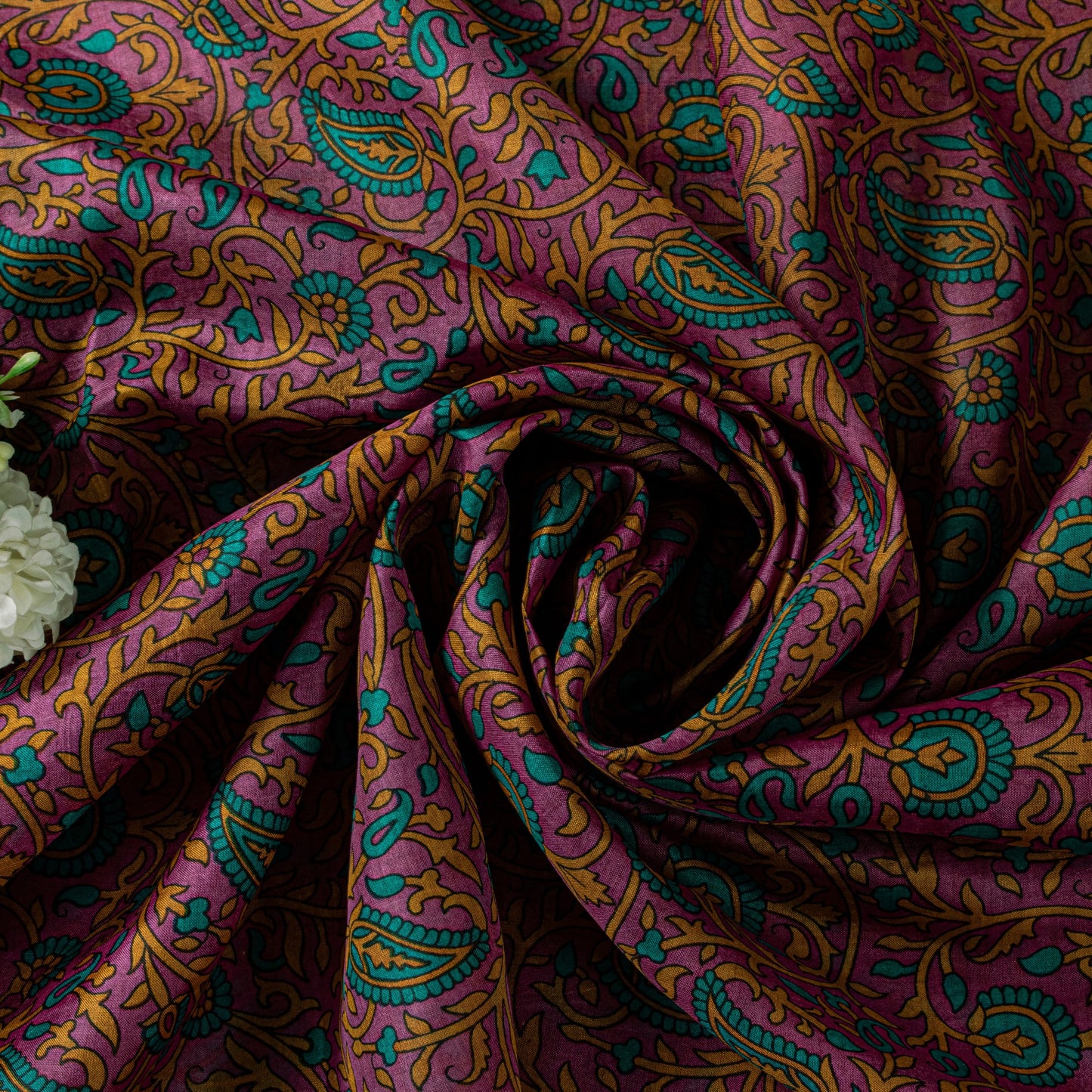 Sanskriti Vintage Sari Soft Magenta Pure Silk Floral Rotary Printed Saree 5.5Yd