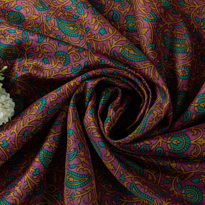 Sanskriti Vintage Sari Soft Magenta Pure Silk Floral Rotary Printed Saree 5.5Yd