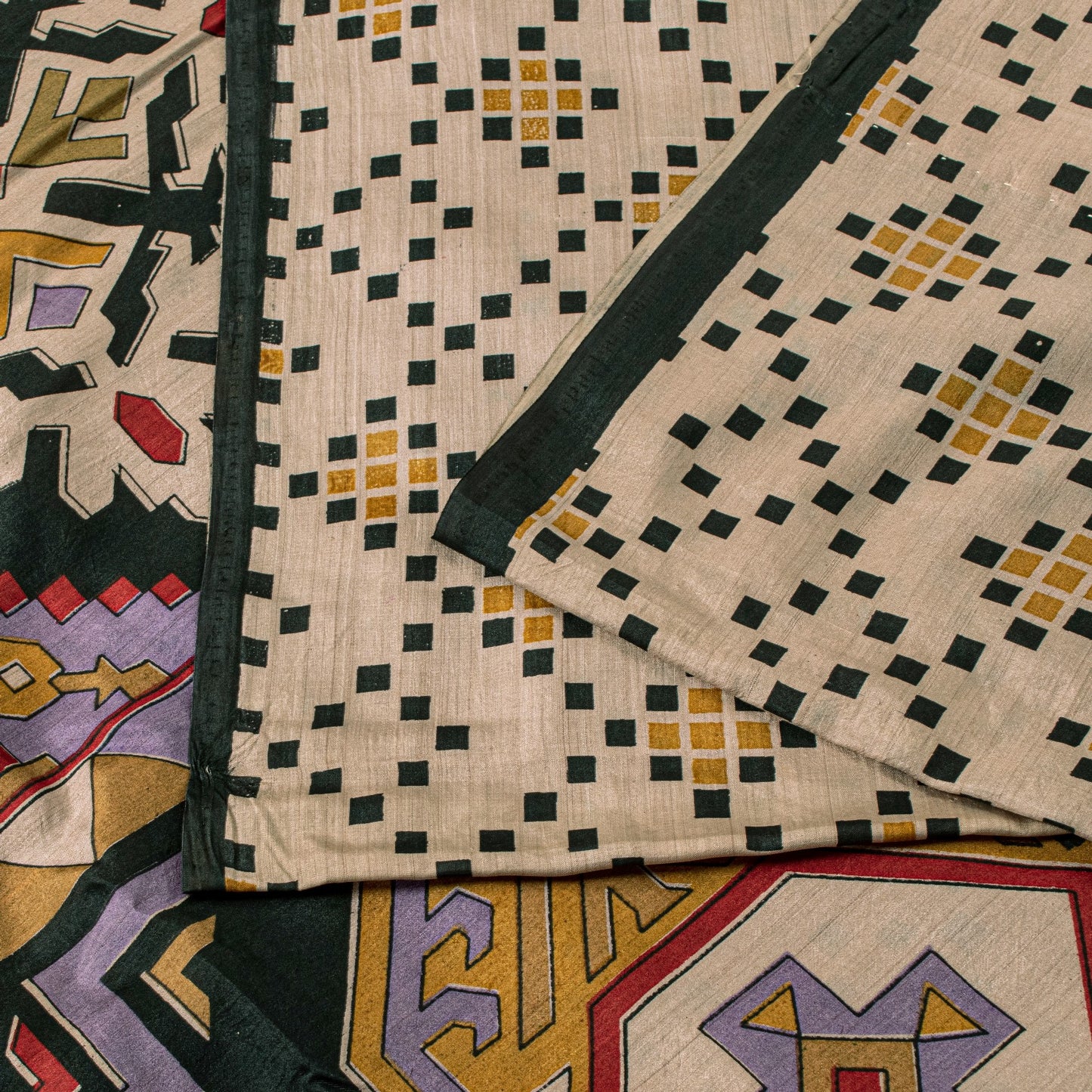 Sanskriti Vintage Cream Soft Pure Silk Sari Rotary Geometric Printed Saree 6+Yd