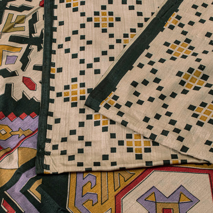 Sanskriti Vintage Cream Soft Pure Silk Sari Rotary Geometric Printed Saree 6+Yd