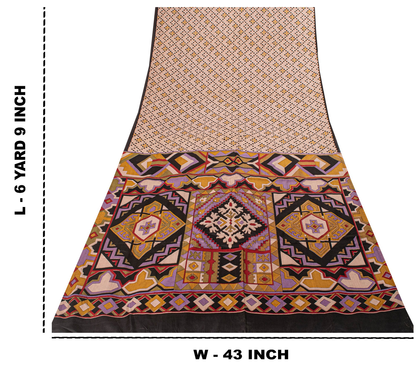 Sanskriti Vintage Cream Soft Pure Silk Sari Rotary Geometric Printed Saree 6+Yd
