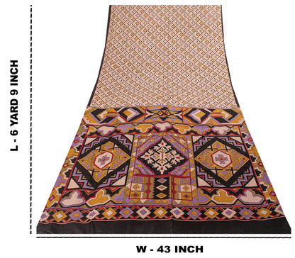 Sanskriti Vintage Cream Soft Pure Silk Sari Rotary Geometric Printed Saree 6+Yd