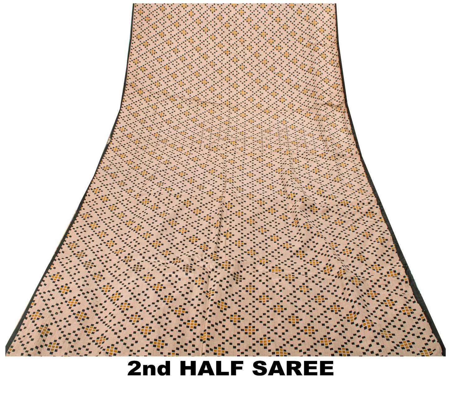 Sanskriti Vintage Cream Soft Pure Silk Sari Rotary Geometric Printed Saree 6+Yd