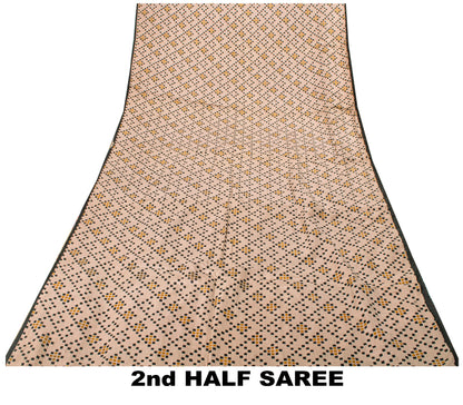 Sanskriti Vintage Cream Soft Pure Silk Sari Rotary Geometric Printed Saree 6+Yd