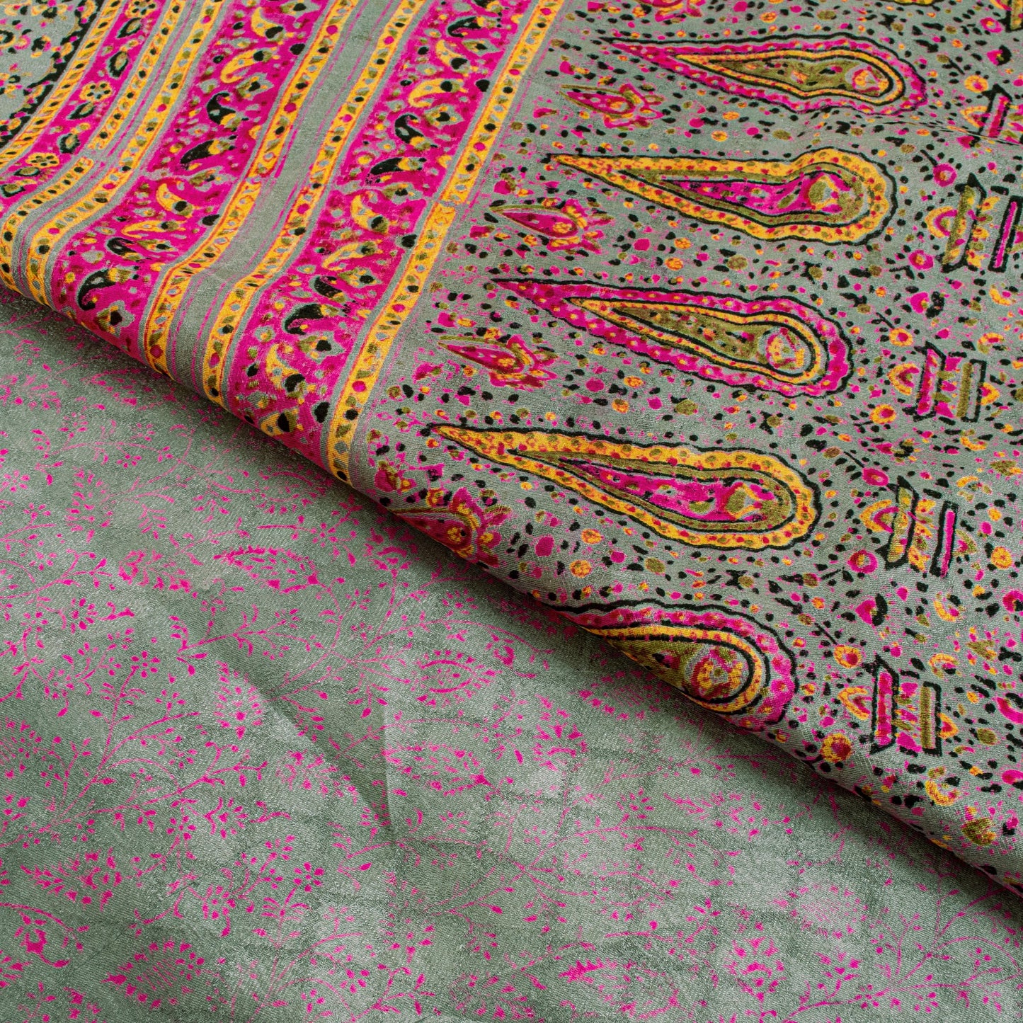Sanskriti Vintage Sari Soft Pink Pure Silk Rotary Floral Print Saree 6+Yd Craft