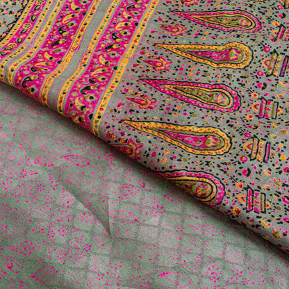 Sanskriti Vintage Sari Soft Pink Pure Silk Rotary Floral Print Saree 6+Yd Craft