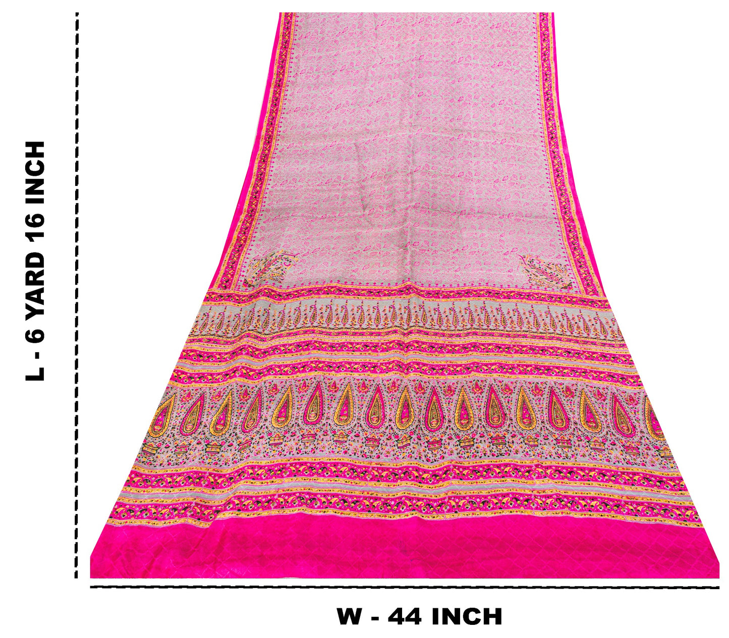 Sanskriti Vintage Sari Soft Pink Pure Silk Rotary Floral Print Saree 6+Yd Craft