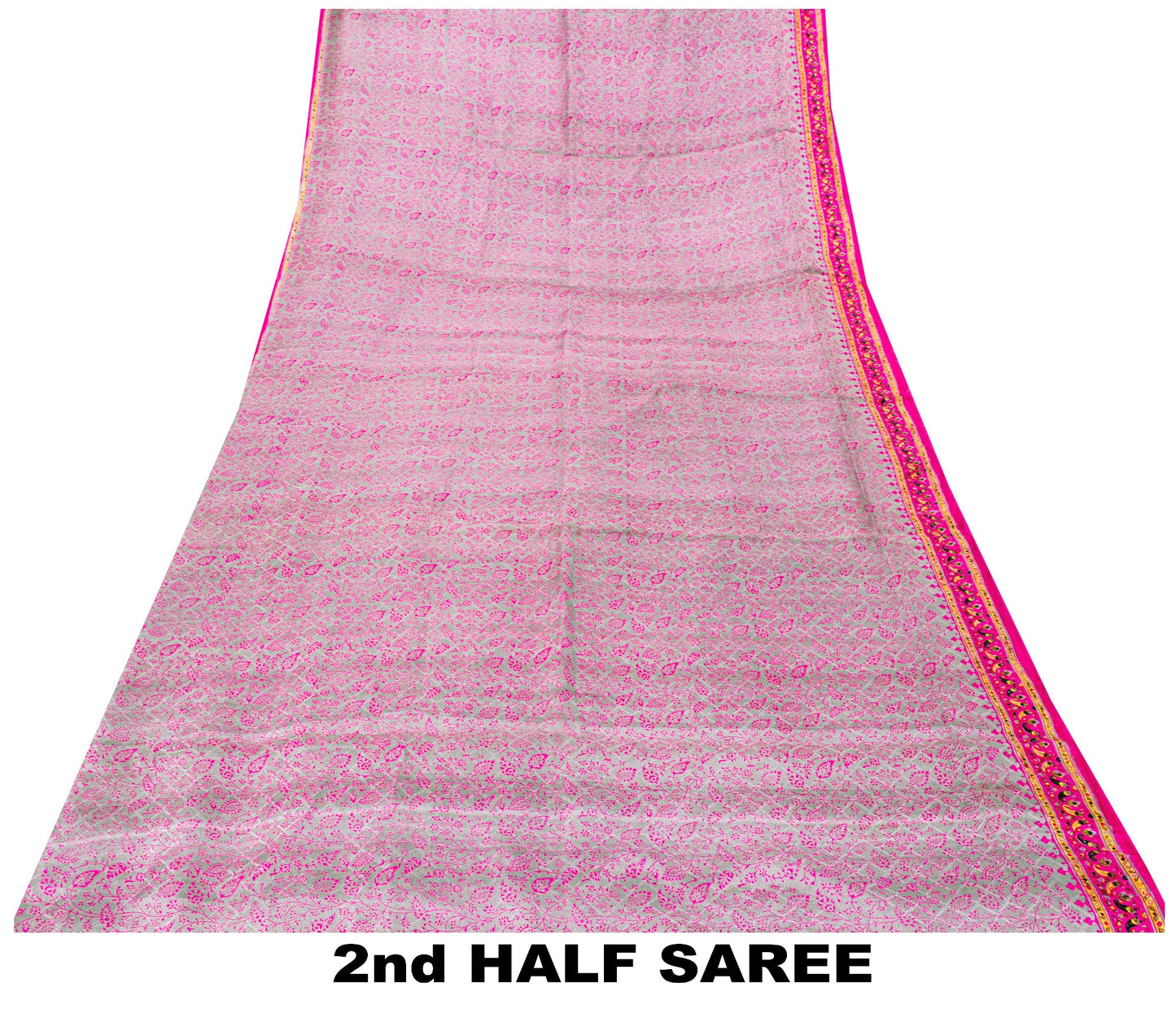 Sanskriti Vintage Sari Soft Pink Pure Silk Rotary Floral Print Saree 6+Yd Craft