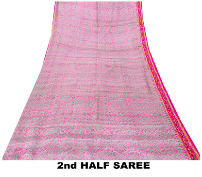 Sanskriti Vintage Sari Soft Pink Pure Silk Rotary Floral Print Saree 6+Yd Craft