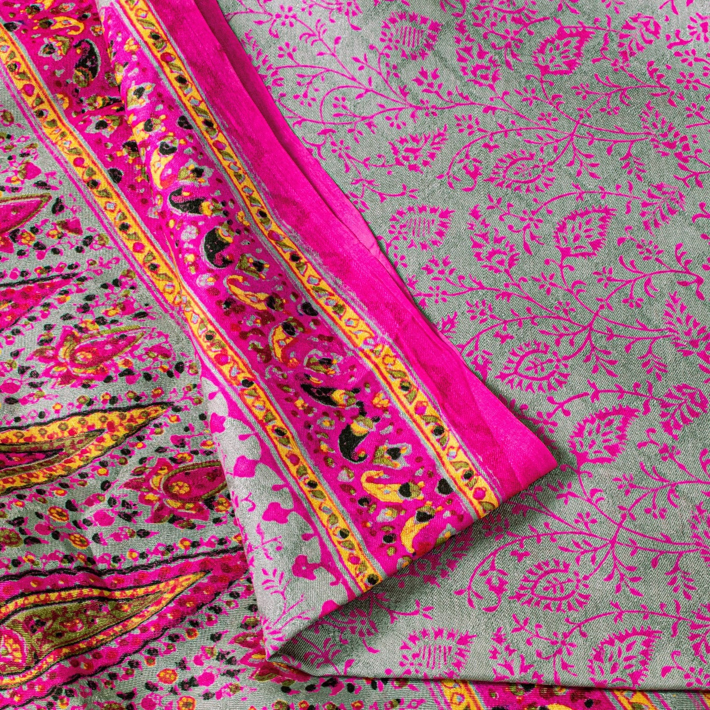 Sanskriti Vintage Sari Soft Pink Pure Silk Rotary Floral Print Saree 6+Yd Craft
