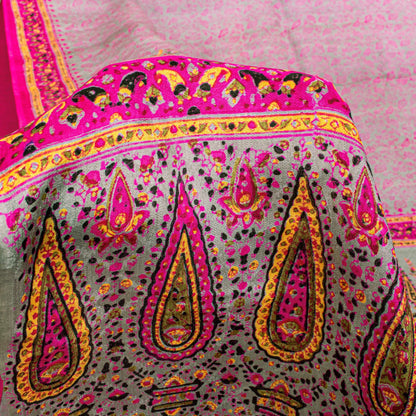Sanskriti Vintage Sari Soft Pink Pure Silk Rotary Floral Print Saree 6+Yd Craft