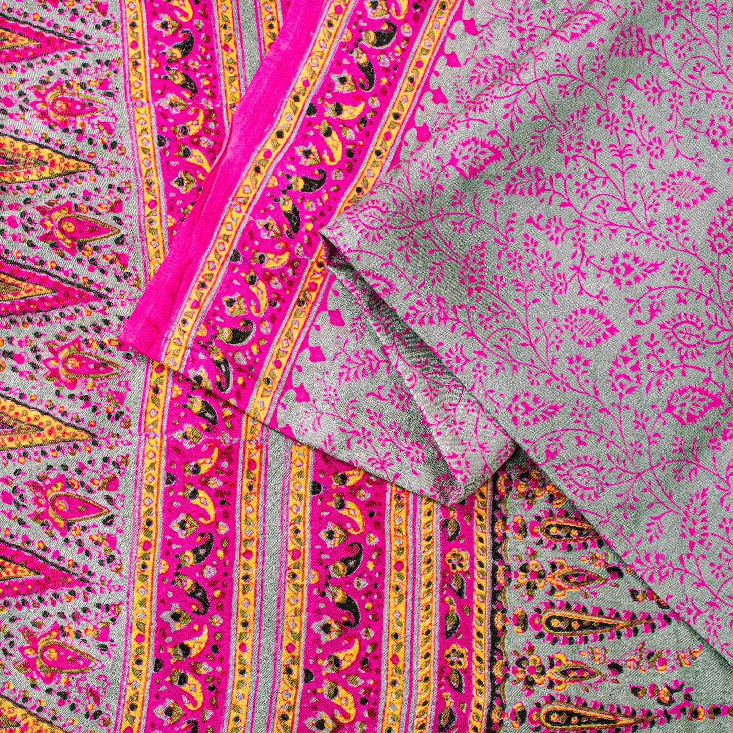 Sanskriti Vintage Sari Soft Pink Pure Silk Rotary Floral Print Saree 6+Yd Craft