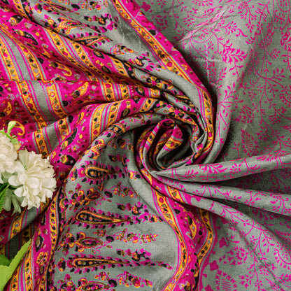 Sanskriti Vintage Sari Soft Pink Pure Silk Rotary Floral Print Saree 6+Yd Craft