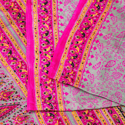 Sanskriti Vintage Sari Soft Pink Pure Silk Rotary Floral Print Saree 6+Yd Craft