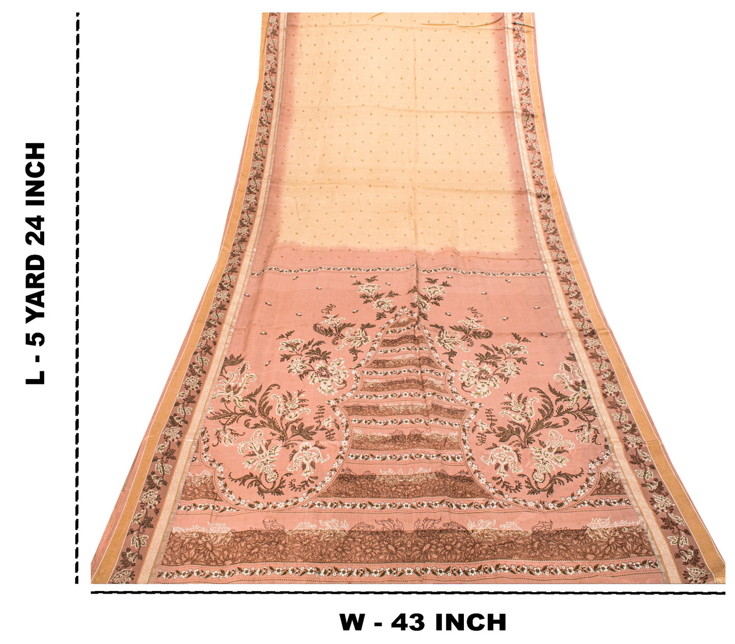 Sanskriti Vintage Soft Cream-Pink Pure Silk Sari Digital Print FloralSaree 5.5Yd