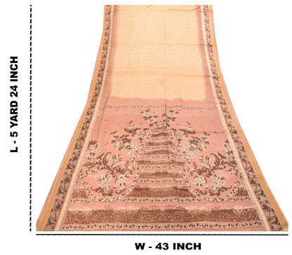 Sanskriti Vintage Soft Cream-Pink Pure Silk Sari Digital Print FloralSaree 5.5Yd
