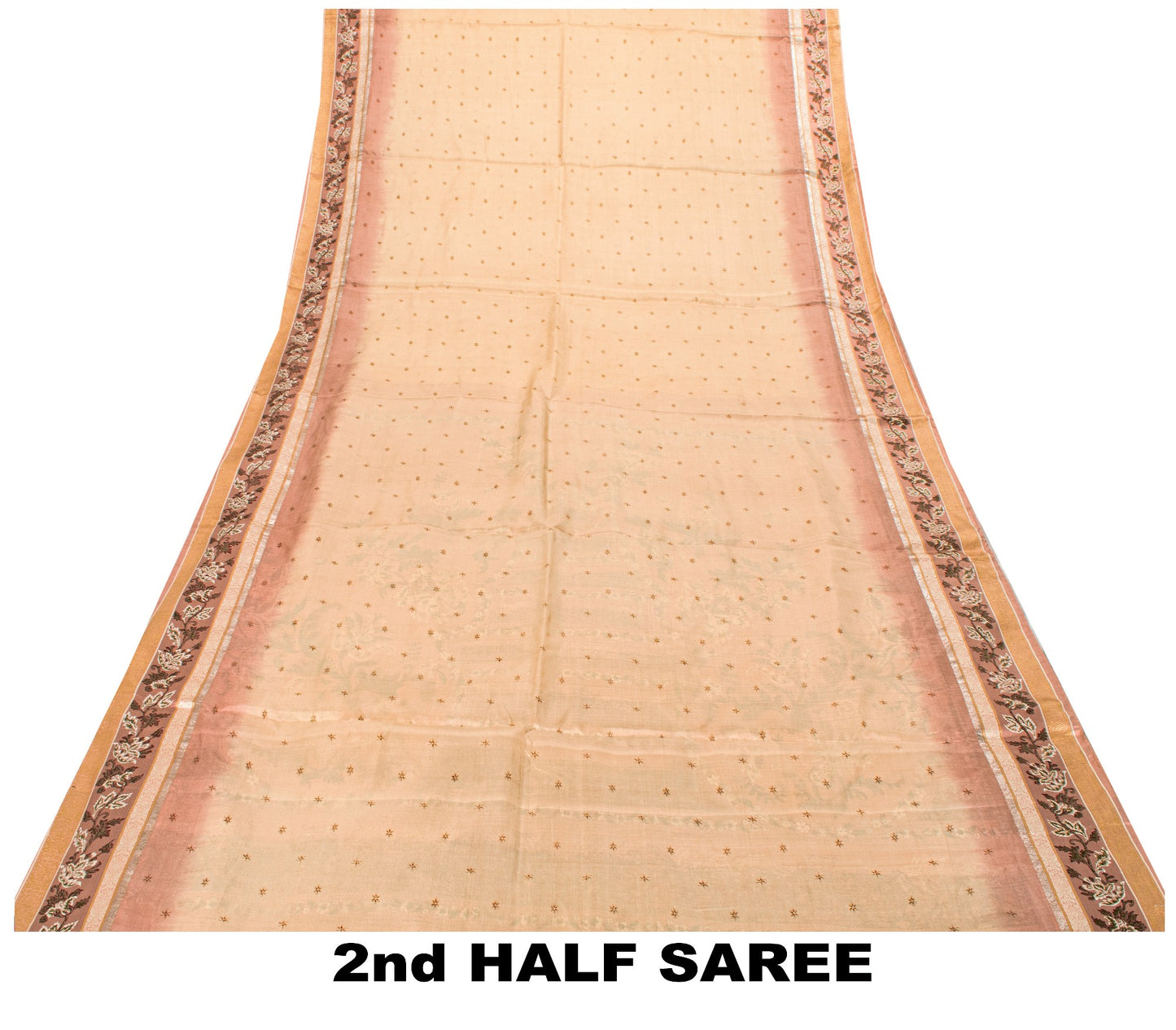 Sanskriti Vintage Soft Cream-Pink Pure Silk Sari Digital Print FloralSaree 5.5Yd