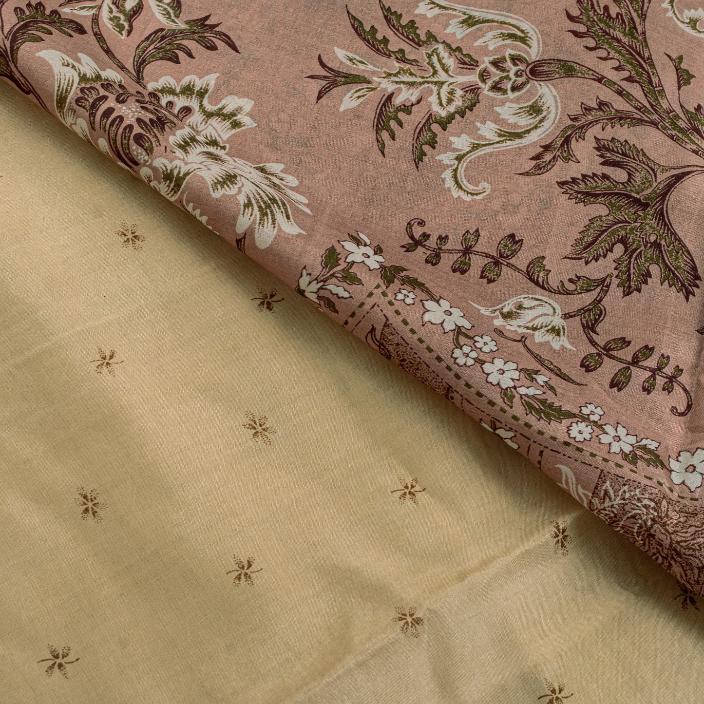 Sanskriti Vintage Soft Cream-Pink Pure Silk Sari Digital Print FloralSaree 5.5Yd