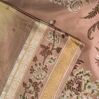 Sanskriti Vintage Soft Cream-Pink Pure Silk Sari Digital Print FloralSaree 5.5Yd