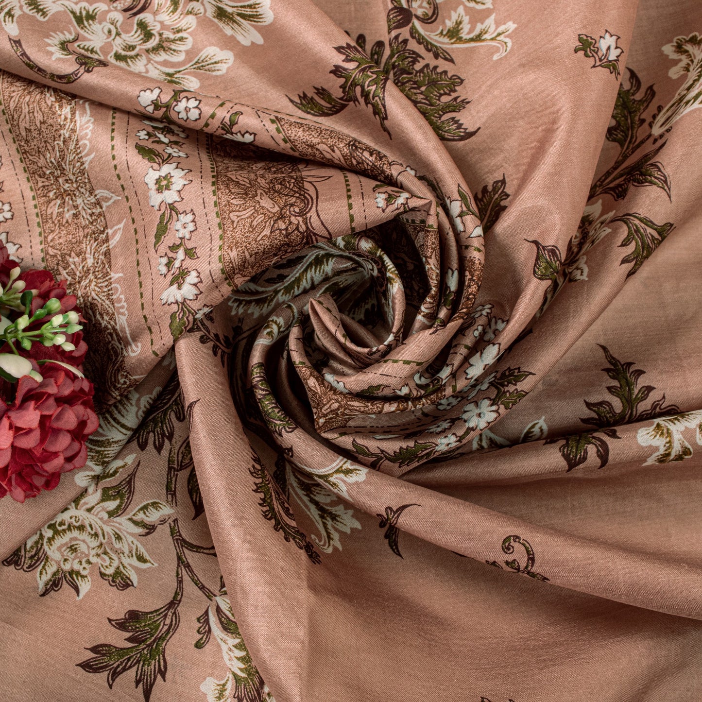 Sanskriti Vintage Soft Cream-Pink Pure Silk Sari Digital Print FloralSaree 5.5Yd