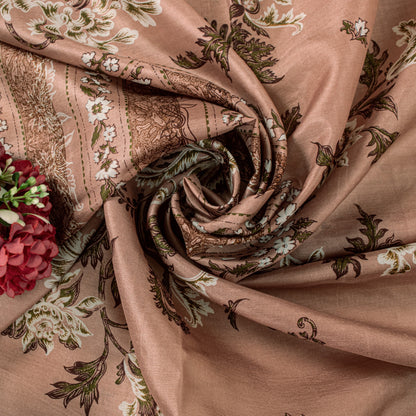 Sanskriti Vintage Soft Cream-Pink Pure Silk Sari Digital Print FloralSaree 5.5Yd