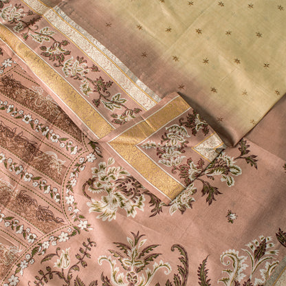 Sanskriti Vintage Soft Cream-Pink Pure Silk Sari Digital Print FloralSaree 5.5Yd