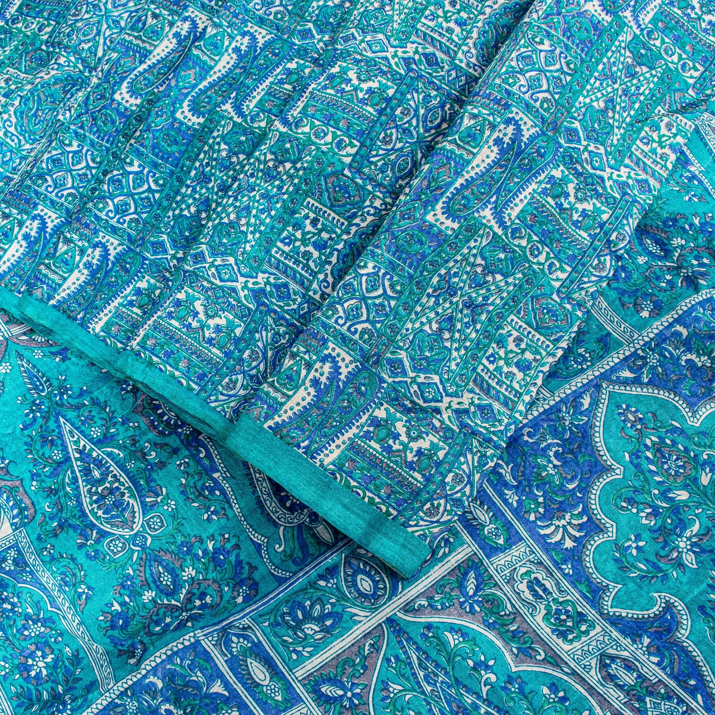Sanskriti Vintage Blue Soft Pure Silk Sari Floral Digital Print Saree 6Yd Craft