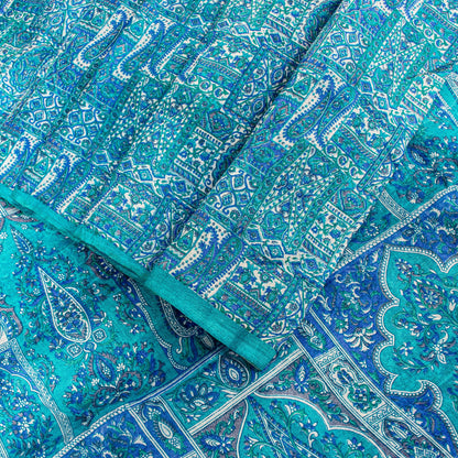 Sanskriti Vintage Blue Soft Pure Silk Sari Floral Digital Print Saree 6Yd Craft