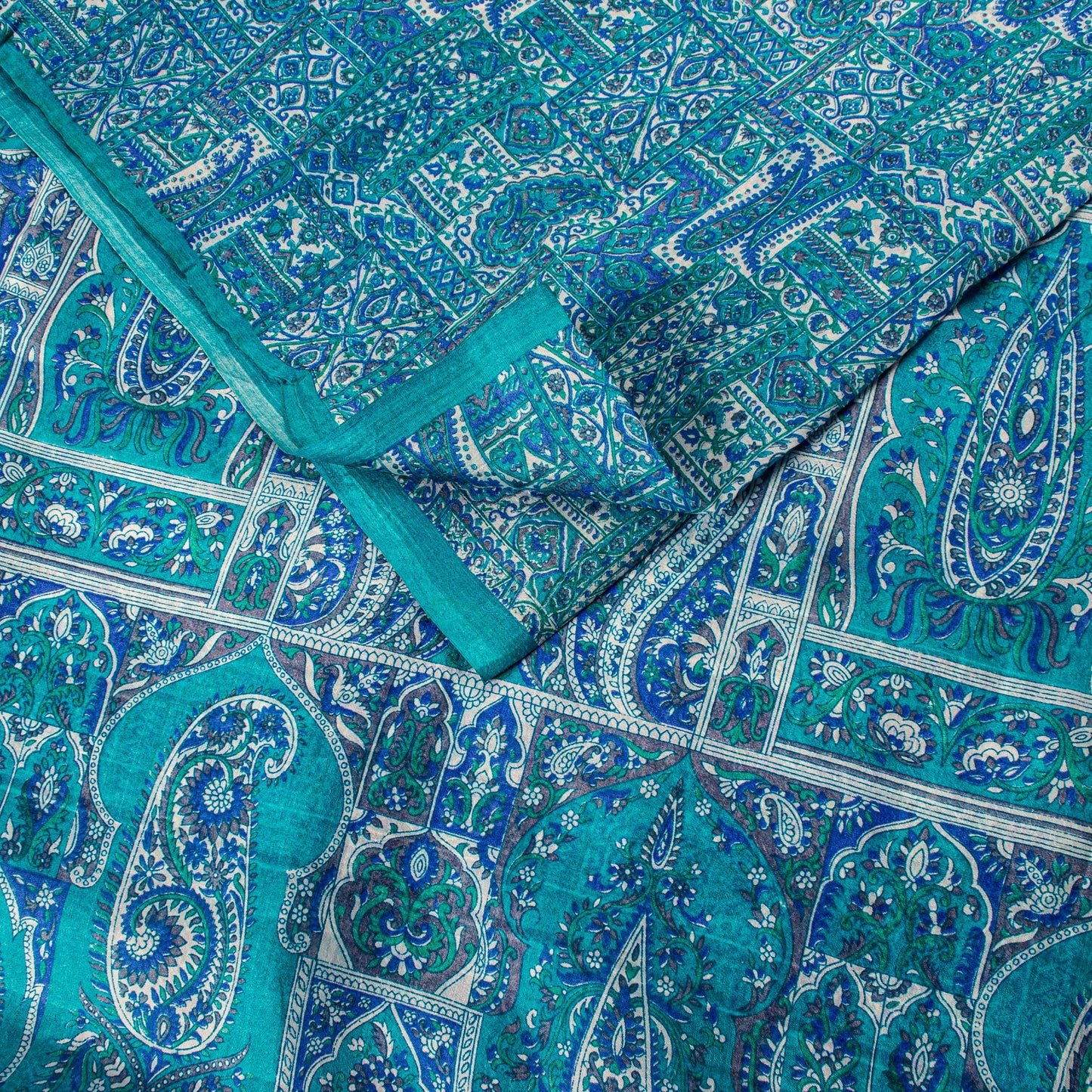 Sanskriti Vintage Blue Soft Pure Silk Sari Floral Digital Print Saree 6Yd Craft