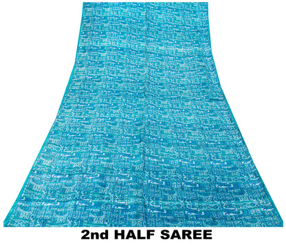Sanskriti Vintage Blue Soft Pure Silk Sari Floral Digital Print Saree 6Yd Craft