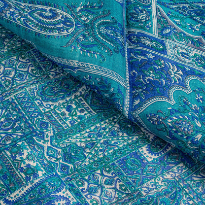 Sanskriti Vintage Blue Soft Pure Silk Sari Floral Digital Print Saree 6Yd Craft