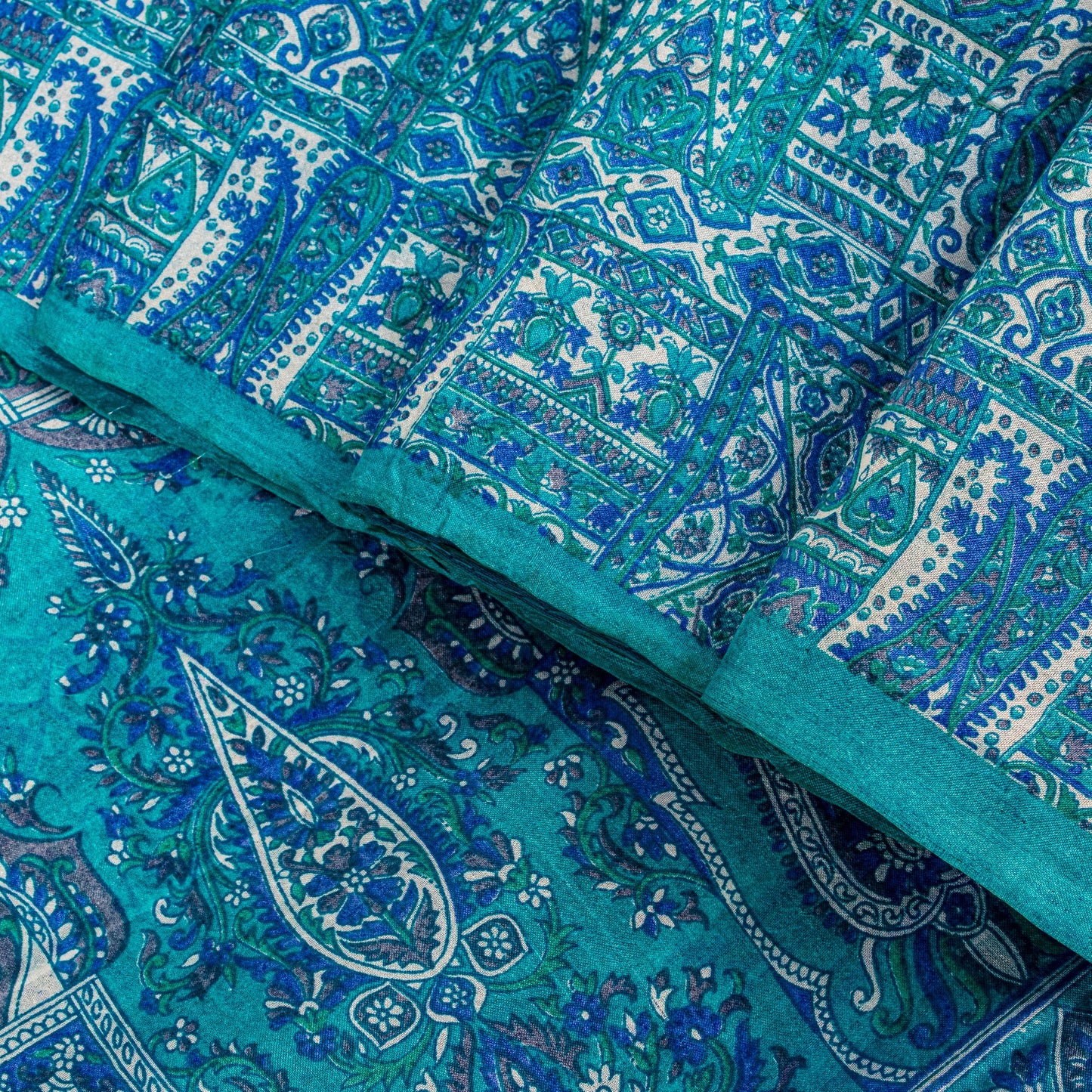 Sanskriti Vintage Blue Soft Pure Silk Sari Floral Digital Print Saree 6Yd Craft
