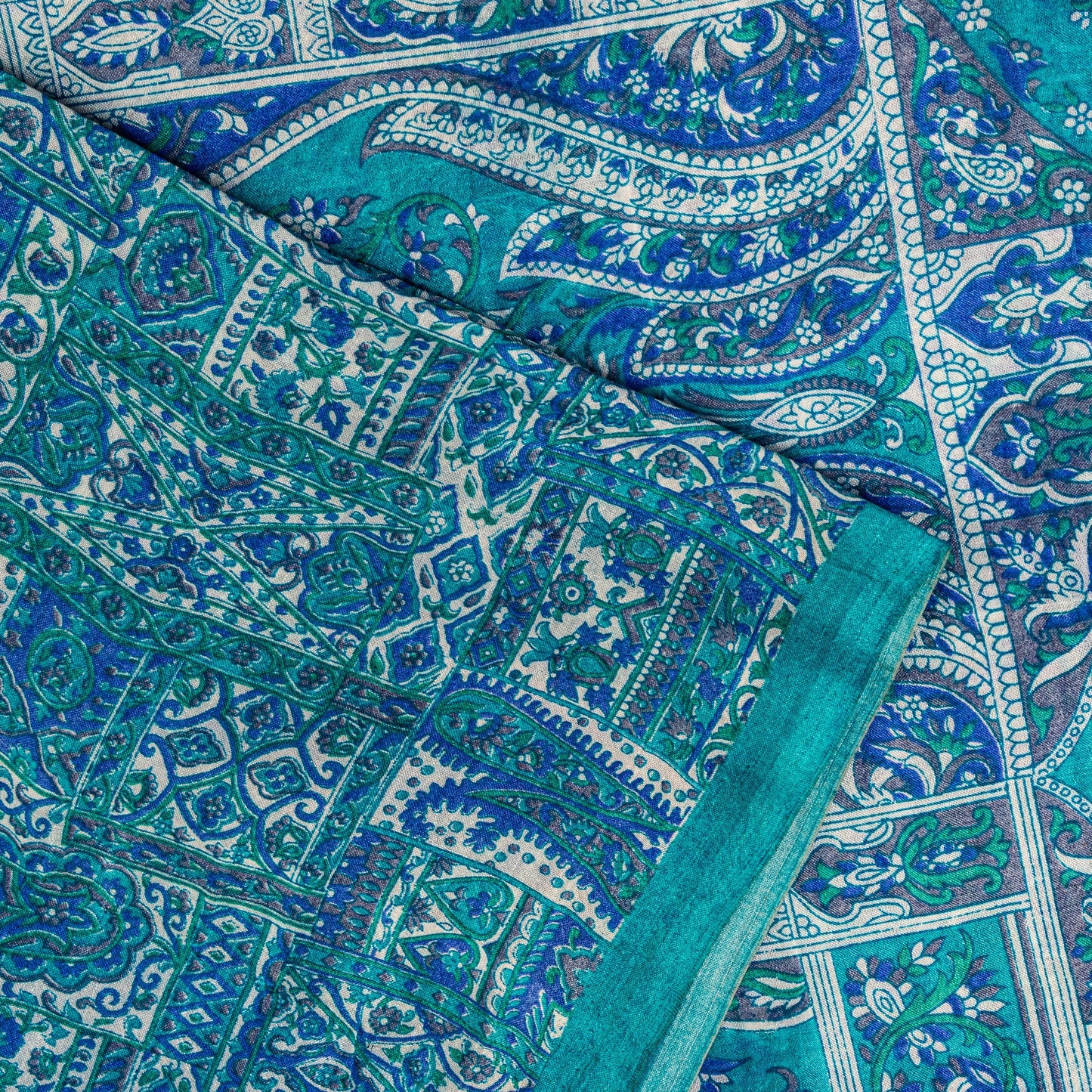 Sanskriti Vintage Blue Soft Pure Silk Sari Floral Digital Print Saree 6Yd Craft