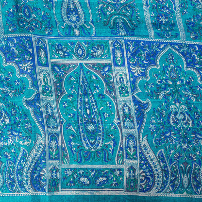 Sanskriti Vintage Blue Soft Pure Silk Sari Floral Digital Print Saree 6Yd Craft