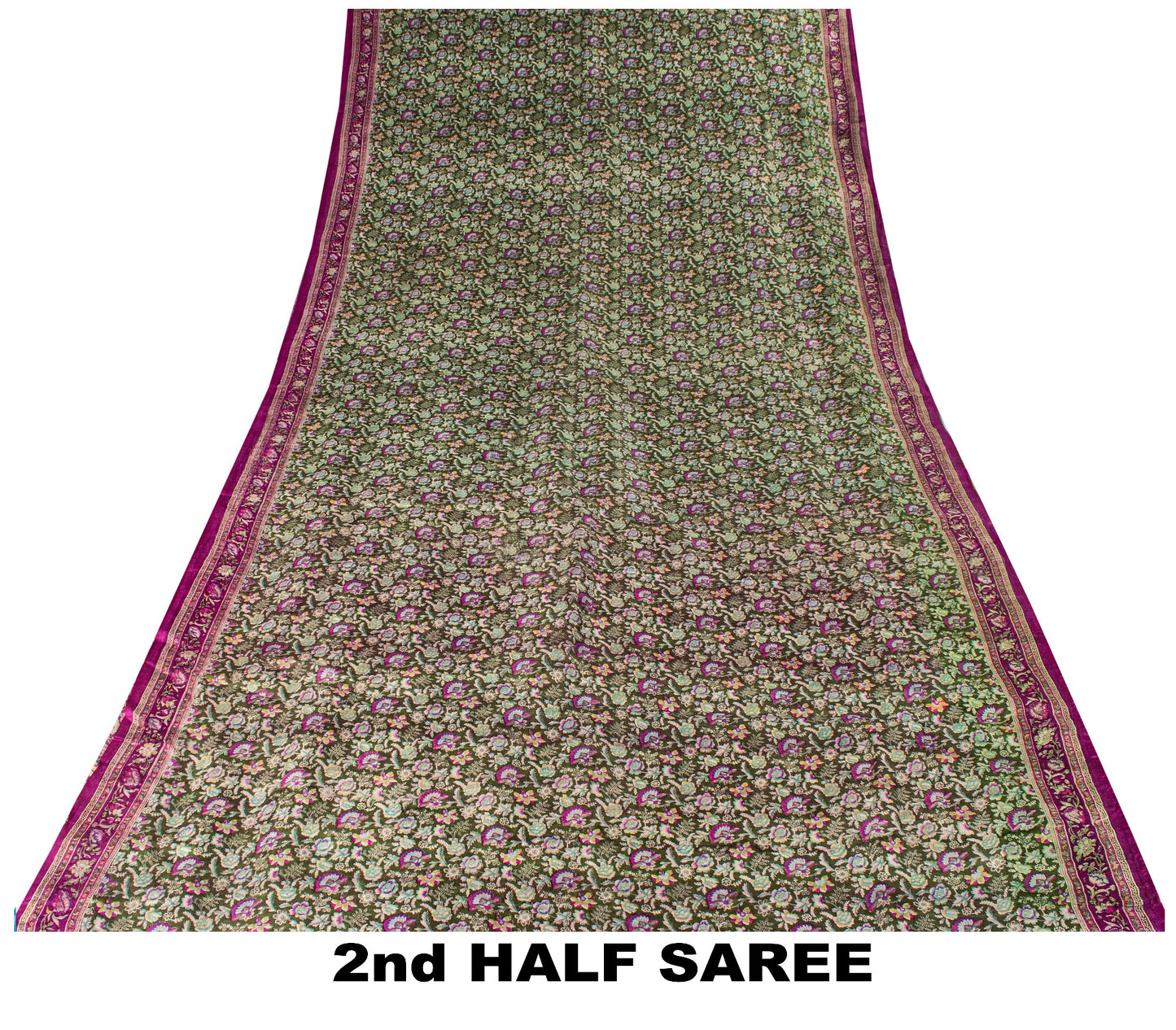 Sanskriti Vintage Green-Purple Pure Silk Sari Floral Digital Printed Saree 5.5Yd