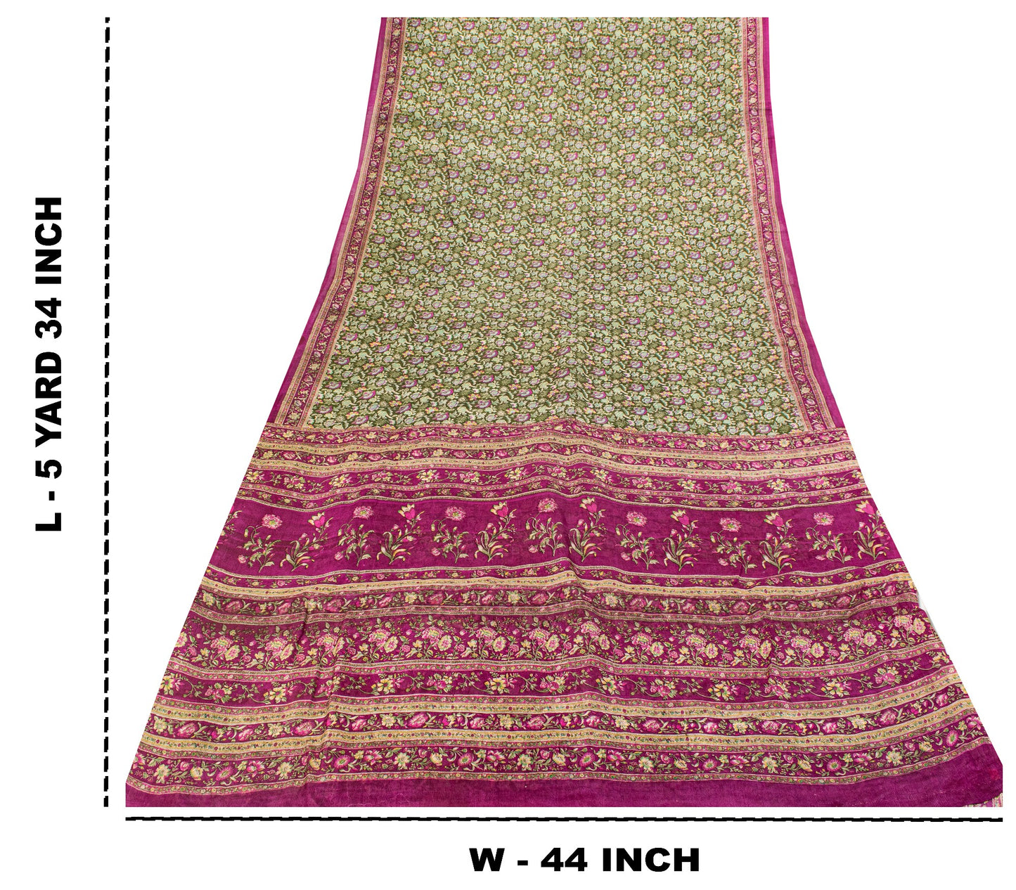 Sanskriti Vintage Green-Purple Pure Silk Sari Floral Digital Printed Saree 5.5Yd