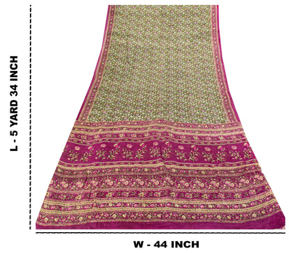 Sanskriti Vintage Green-Purple Pure Silk Sari Floral Digital Printed Saree 5.5Yd