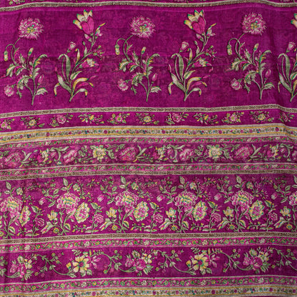 Sanskriti Vintage Green-Purple Pure Silk Sari Floral Digital Printed Saree 5.5Yd