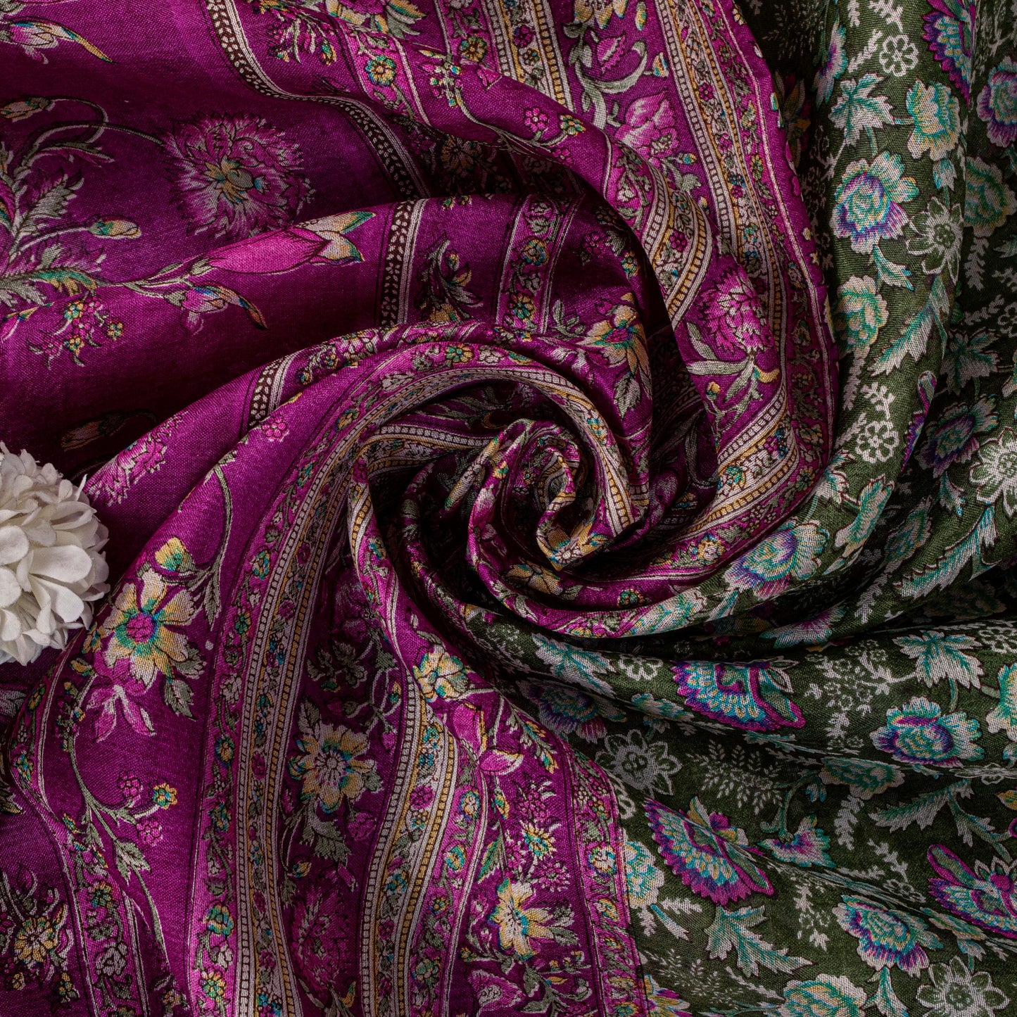 Sanskriti Vintage Green-Purple Pure Silk Sari Floral Digital Printed Saree 5.5Yd