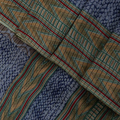 Sanskriti Vintage Saree Soft Blue-Yellow Pure Silk Abstract Printed Sari 5.5+Yd