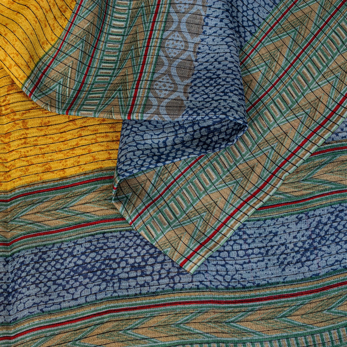 Sanskriti Vintage Saree Soft Blue-Yellow Pure Silk Abstract Printed Sari 5.5+Yd