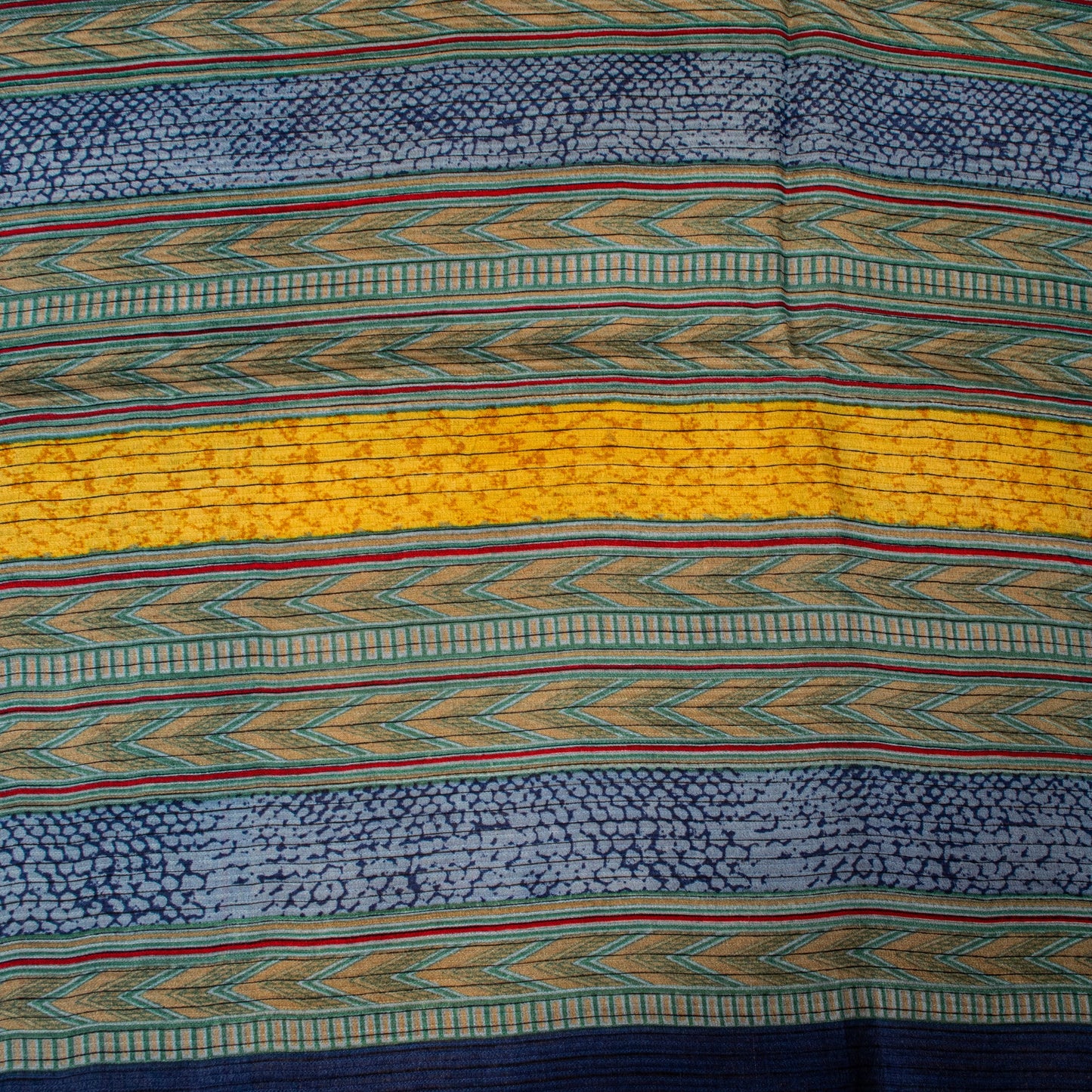 Sanskriti Vintage Saree Soft Blue-Yellow Pure Silk Abstract Printed Sari 5.5+Yd