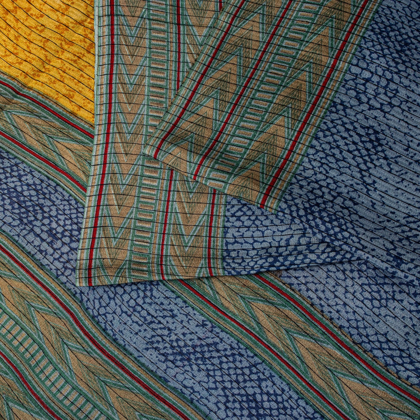 Sanskriti Vintage Saree Soft Blue-Yellow Pure Silk Abstract Printed Sari 5.5+Yd