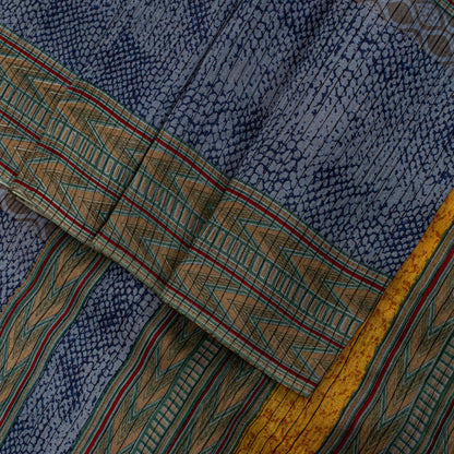 Sanskriti Vintage Saree Soft Blue-Yellow Pure Silk Abstract Printed Sari 5.5+Yd