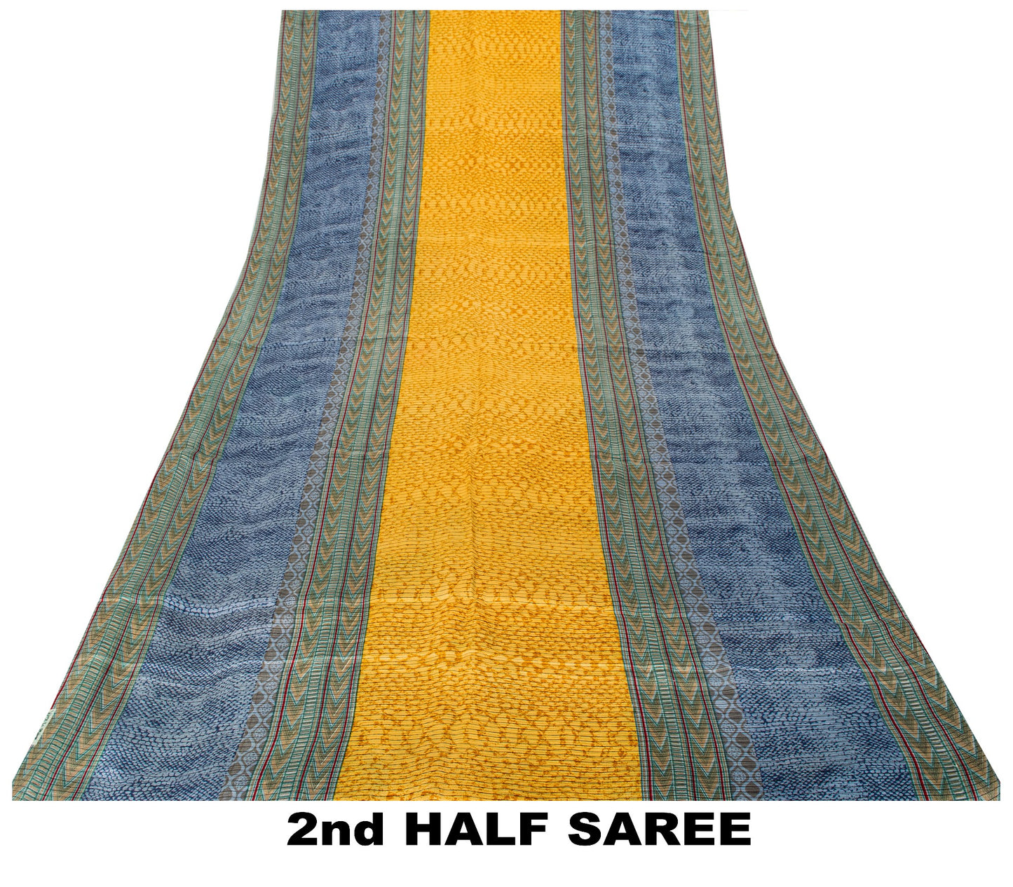 Sanskriti Vintage Saree Soft Blue-Yellow Pure Silk Abstract Printed Sari 5.5+Yd
