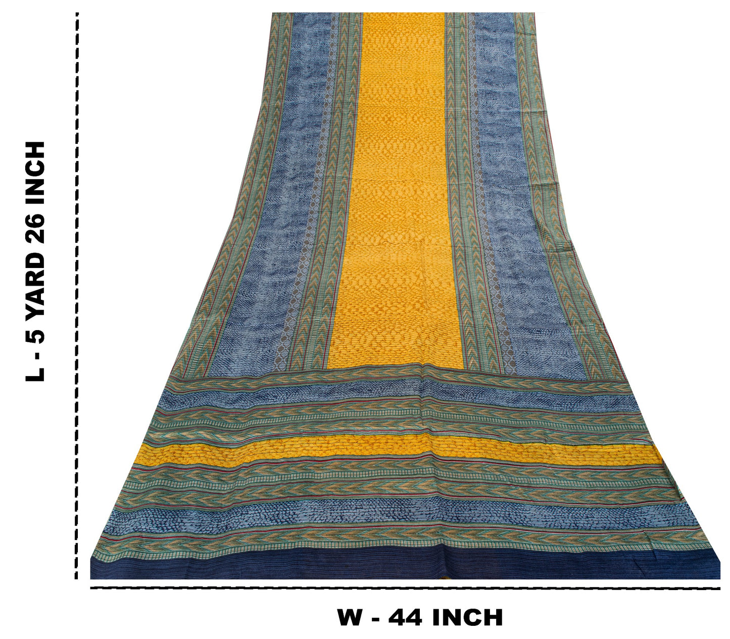 Sanskriti Vintage Saree Soft Blue-Yellow Pure Silk Abstract Printed Sari 5.5+Yd