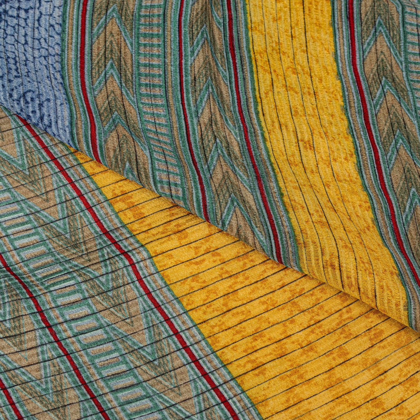 Sanskriti Vintage Saree Soft Blue-Yellow Pure Silk Abstract Printed Sari 5.5+Yd